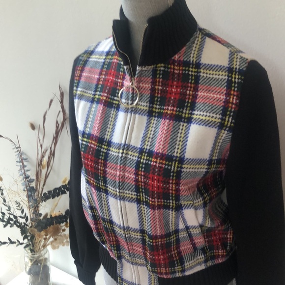 Moschino Jeans Plaid Knit Bomber Jacket - Picture 2 of 9